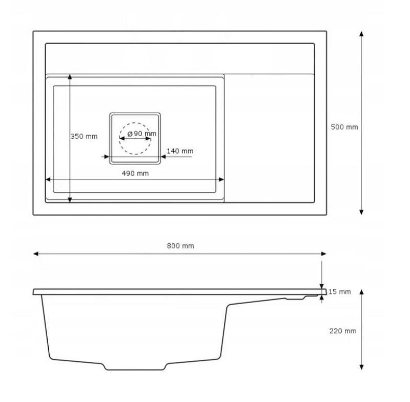 Graniteland Seta Μαύρος Νεροχύτης Γρανίτης επιφάνειας 80x50 εκ 1208970624