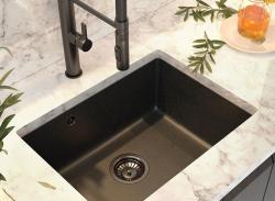 Graniteland Solo Γρανίτης μαύρος Αρντουίν look Νεροχύτης εντοιχιζόμενος 535x400 mm με πρίζα ανοξείδωτου ατσαλιού 1208970638