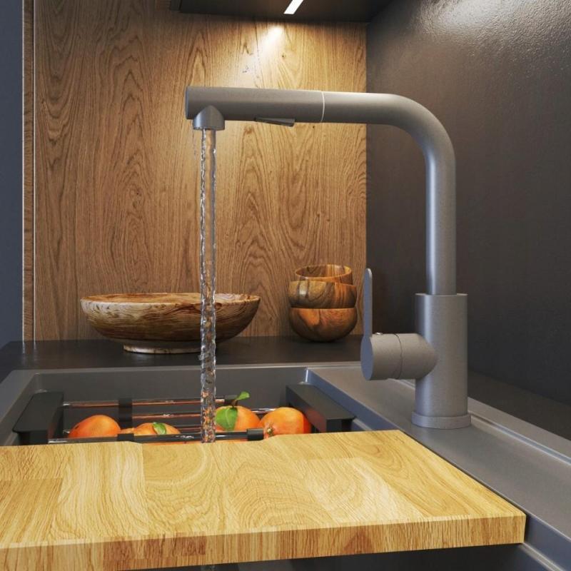 Graniteland Celeste Μπαταρία κουζίνας Γκρι με αποσπώμενο στόμιο και διπλή λειτουργία χειροκίνητο ντους 1208970663