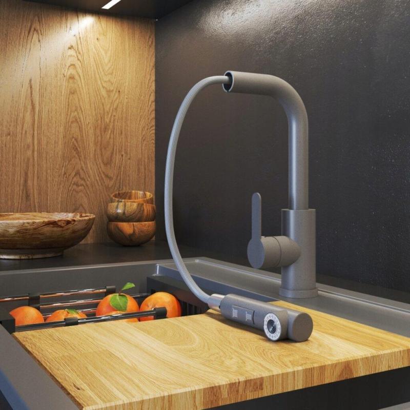 Graniteland Celeste Μπαταρία κουζίνας Γκρι με αποσπώμενο στόμιο και διπλή λειτουργία χειροκίνητο ντους 1208970663