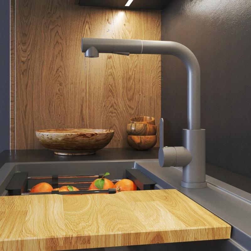 Graniteland Celeste Μπαταρία κουζίνας Γκρι με αποσπώμενο στόμιο και διπλή λειτουργία χειροκίνητο ντους 1208970663
