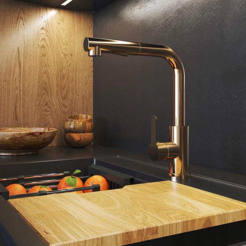 Graniteland Celeste Μπαταρία κουζίνας από χαλκό με αποσπώμενο στόμιο και διπλή λειτουργία χειροκίνητης ντουζιέρας 1208970665