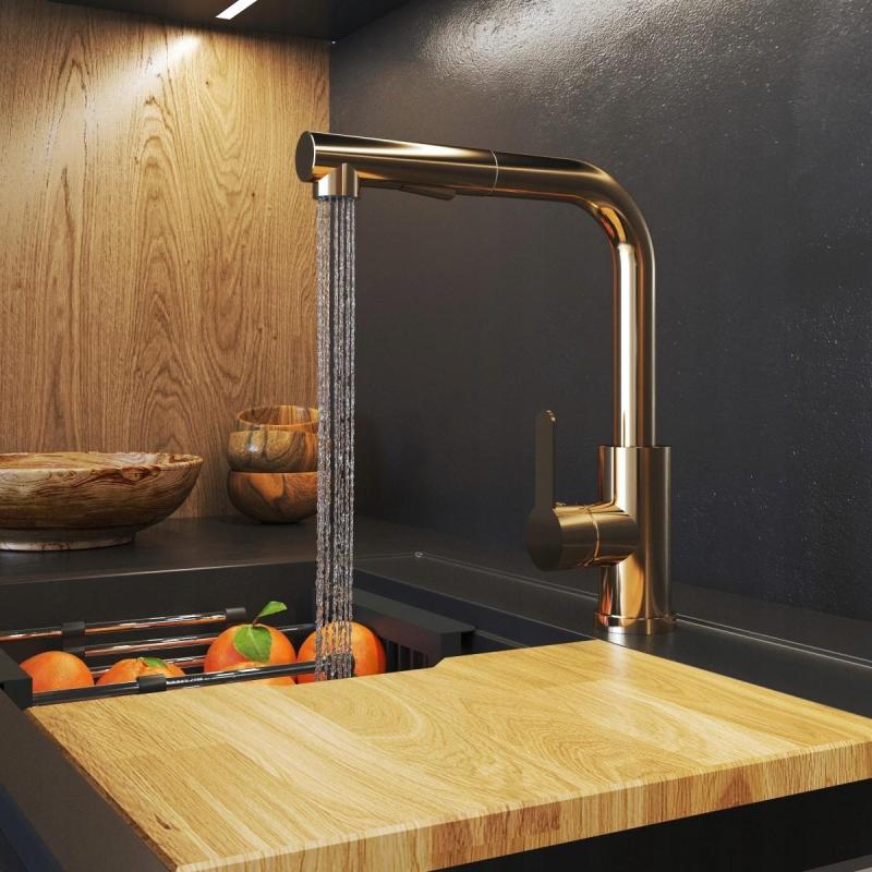 Graniteland Celeste Μπαταρία κουζίνας από χαλκό με αποσπώμενο στόμιο και διπλή λειτουργία χειροκίνητης ντουζιέρας 1208970665
