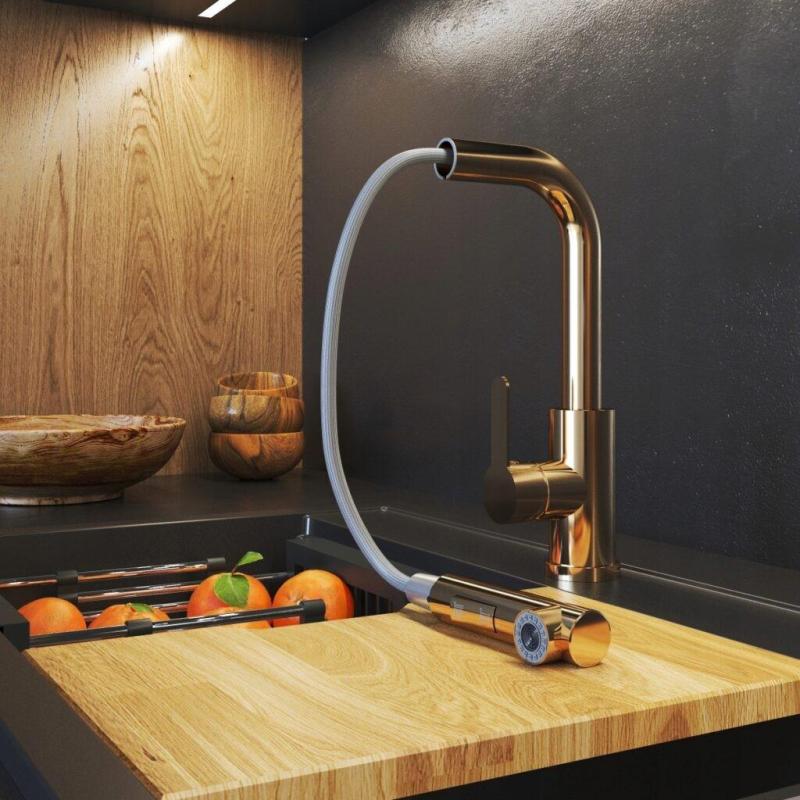 Graniteland Celeste Μπαταρία κουζίνας από χαλκό με αποσπώμενο στόμιο και διπλή λειτουργία χειροκίνητης ντουζιέρας 1208970665