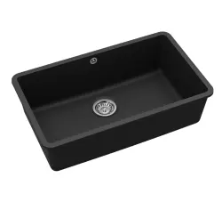 AquaGranite Modulo R19 μεγάλη μαύρη γρανιτένια νεροχύτη 76x43 cm υποκατασκευή και υπερκατασκευή με ανοξείδωτο βύσμα 1208970688