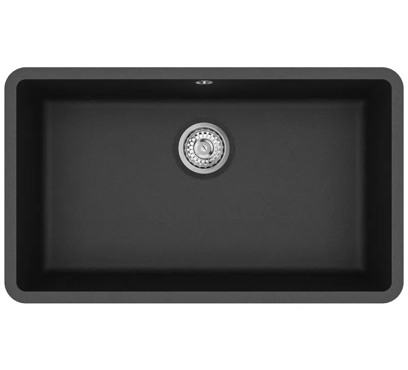 AquaGranite Modulo R19 μεγάλη μαύρη γρανιτένια νεροχύτη 76x43 cm υποκατασκευή και υπερκατασκευή με ανοξείδωτο βύσμα 1208970688