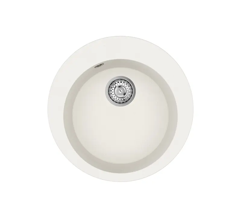 AquaGranite Lago Λευκός στρογγυλός νεροχύτης επιφάνειας από γρανίτη 505mm με ανοξείδωτη τάπα και 1 οπή για μπαταρία 1208970689