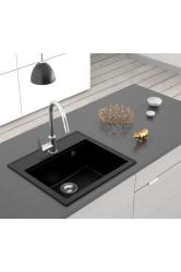 Dura Stretto Μαύρος Quartz Νεροχύτης Επικαθήμενος 56x51 εκ. με RVS Στόπερ και Τρύπα για Βρύση 1208970690