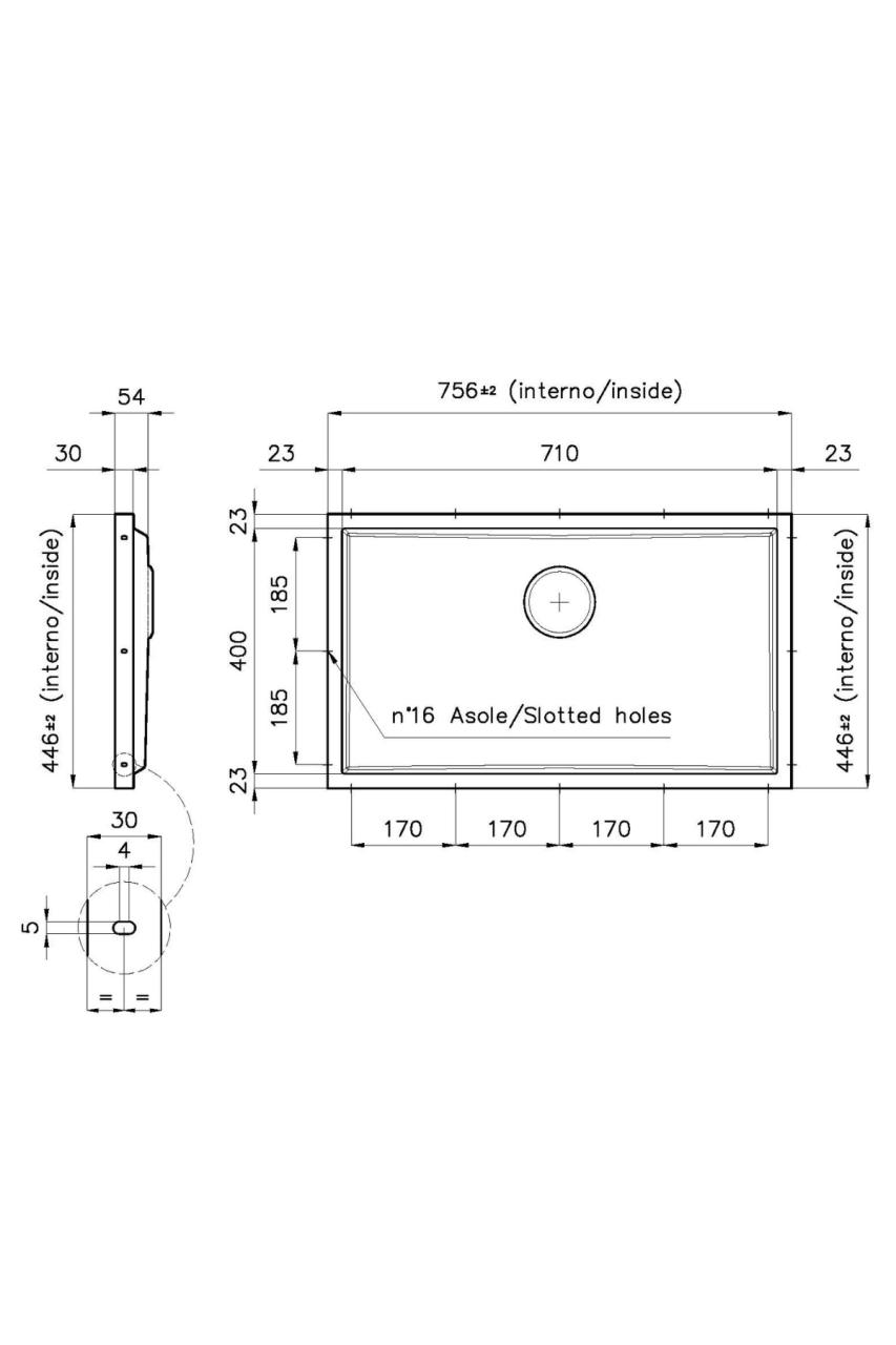 Φώστερ Phantom Base RVS Πλάκα βάσης Πάγκος Νεροχύτης 71x40cm για Εντοιχισμό σε Κεραμικό φυσική πέτρα και Solidsurface πάχος 20mm 1208970694