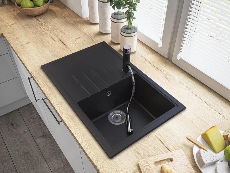 Graniteland Ceres Μαύρη Κουζινομπρύζα με Αποσπώμενη Ροή και Διπλή Λειτουργία Ντουζιέρας 1208970707