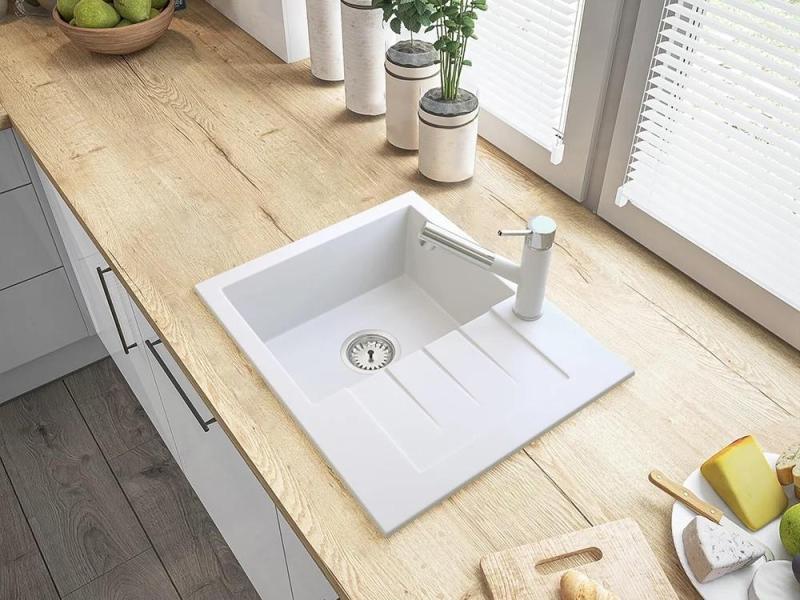 Graniteland Ceres Μικτή βρύση κουζίνας Λευκή με αποσπώμενο στόμιο και διπλή λειτουργία χειροκίνητης ντουζιέρας 1208970709