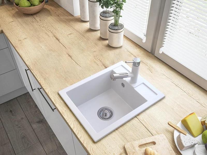 Graniteland Ceres Μικτή βρύση κουζίνας Λευκή με αποσπώμενο στόμιο και διπλή λειτουργία χειροκίνητης ντουζιέρας 1208970709