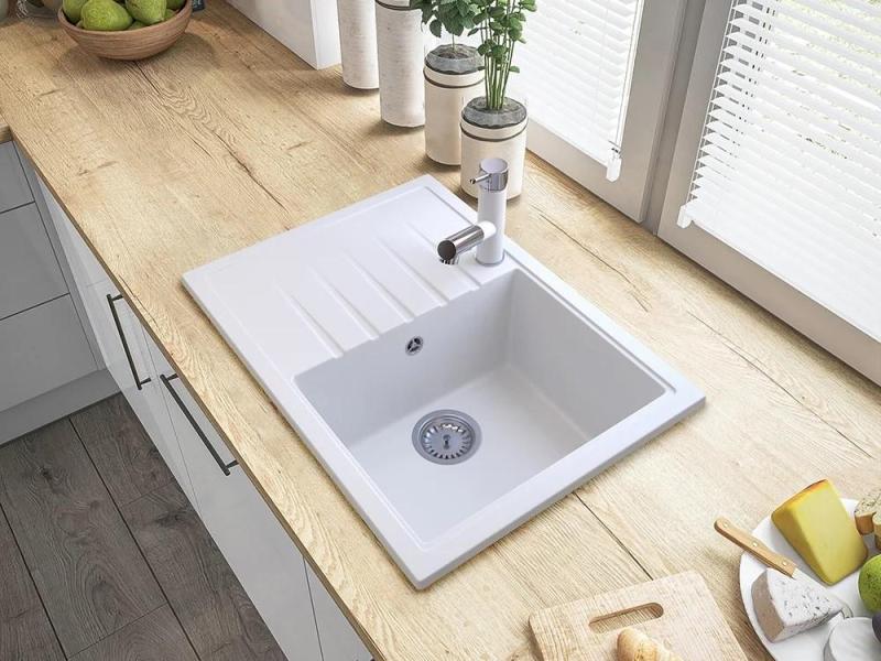 Graniteland Ceres Μικτή βρύση κουζίνας Λευκή με αποσπώμενο στόμιο και διπλή λειτουργία χειροκίνητης ντουζιέρας 1208970709