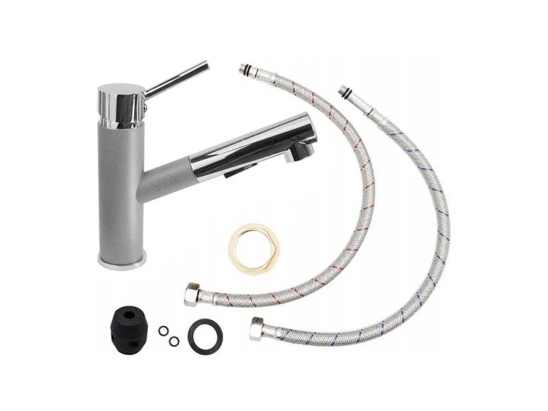 Graniteland Ceres Κουζίνα Μπαταρία Γκρι με Επεκτεινόμενο Ρύγχος και Διπλής Λειτουργίας Χειροκίνητο Ντους 1208970710