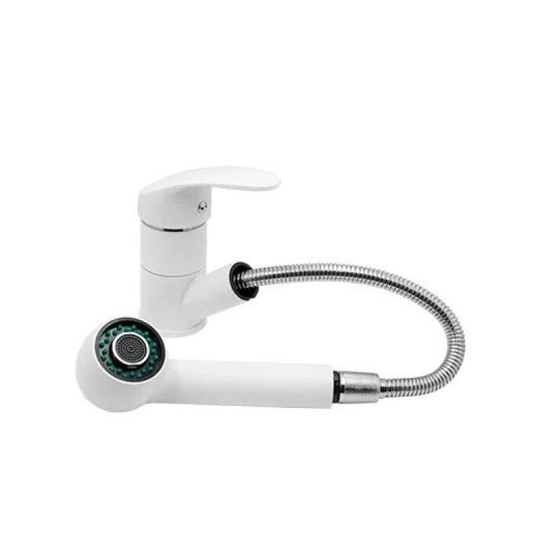 Γρανιτένια Ρέα Μπαταρία Κουζίνας Λευκή με Επεκτάσιμο Ρουξούνι και Χειροκίνητο Ντους Διπλής Λειτουργίας 1208970714