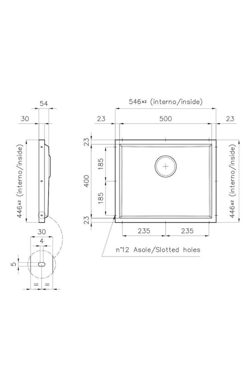 Foster Phantom Base RVS Πλάκα Εργασίας Νεροχύτης 50x40cm για Ενσωμάτωση σε Κεραμικό φυσικό πέτρινο και Solidsurface πάχος 20mm 1208970717