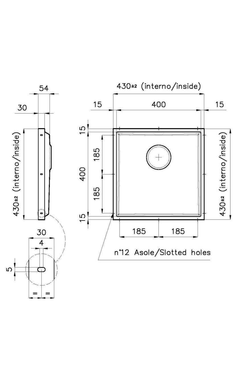 Φώστερ Phantom Base RVS Πλάκα Βάσης Worktop Νεροχύτης 40x40cm για Εντοιχισμό σε Κεραμικά, φυσική πέτρα και Solidsurface πάχους 12mm 1208970719