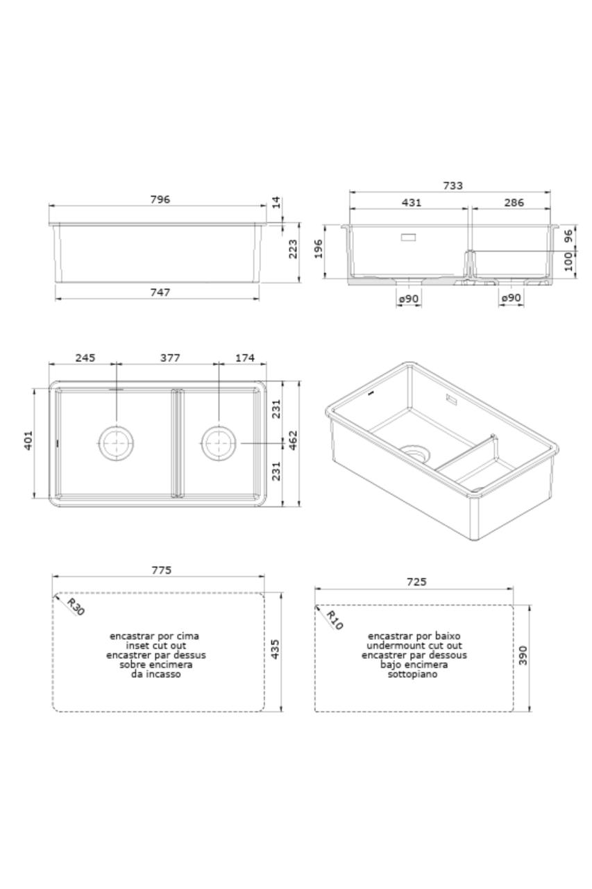 Ausmann Ceramic Ember Κεραμική Λευκή Νιπτήρας Μεγέθους Ανδρικού Ένα και Μισό Επιφάνεια και Υποστήριξη 733 x 401 mm με Ανοξείδωτα Πώματα 1208970737