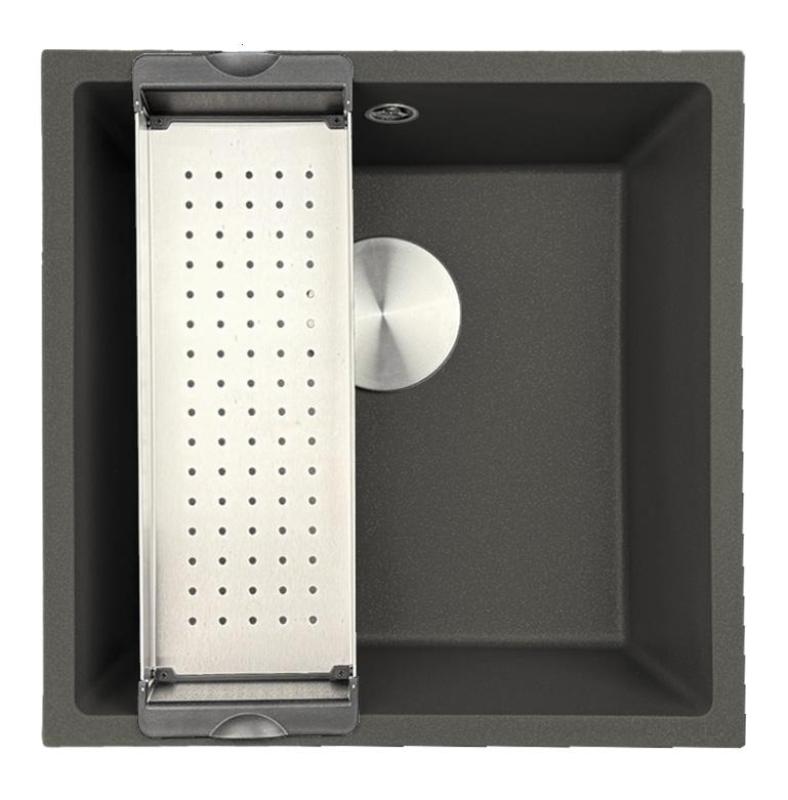 GraniteMy Universal Γρανίτης Γκρι, σκούρος Νεροχύτης 40x40 εκ. Επικαθήμενος, Υποκαθήμενος και Επίπεδος ενσωμάτωσης με Ροζέτα από ανοξείδωτο χάλυβα 1208970742