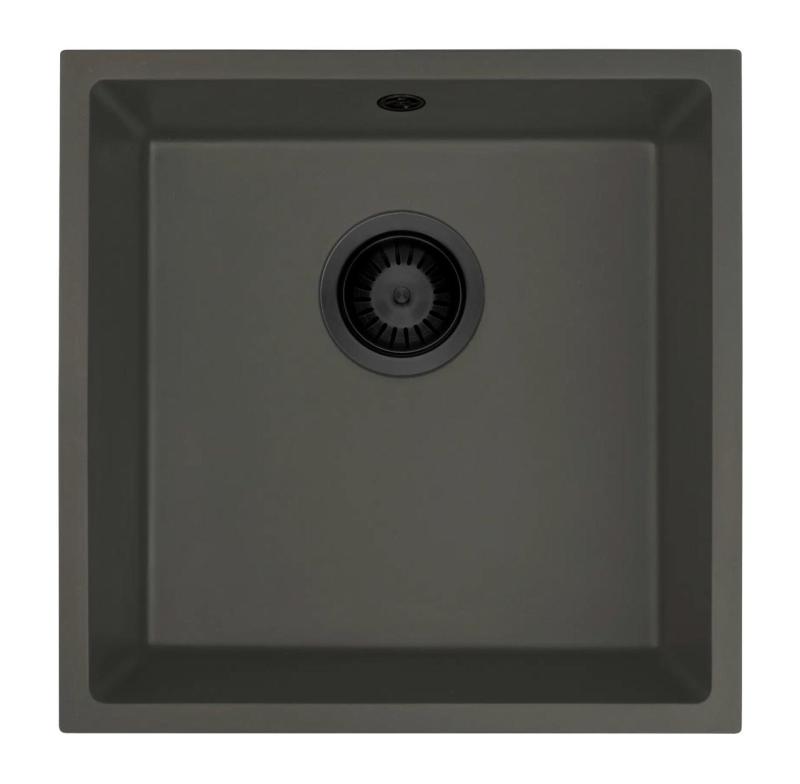 GraniteMy Universal Γρανίτης Γκρι, σκούρο Νεροχύτης 40x40 εκατοστά Επικαθήμενος, Υποκαθήμενος και Επίπεδος με Μαύρο Πρίζα 1208970747