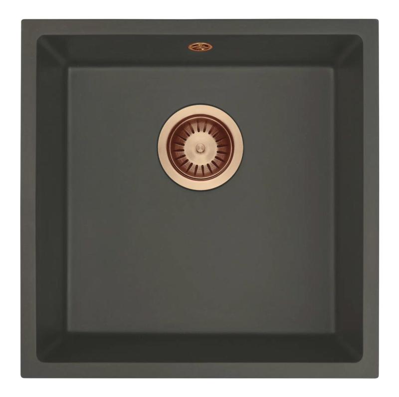 GraniteMy Universal Γρανίτης Γκρι, σκούρο Νεροχύτης 40x40 εκ Επιφανειακή, Υποδομή και Επίπεδη Ενσωμάτωση με Χάλκινη Πρίζα 1208970749