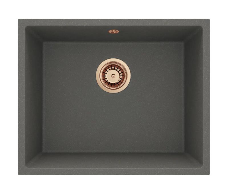 GraniteMy Universal Γρανίτης Γκρι, σκούρο Νεροχύτης 50x40 εκ. Επιφανειακή, Υποδομή και Εντοιχισμένη με Χάλκινο Πώμα 1208970757