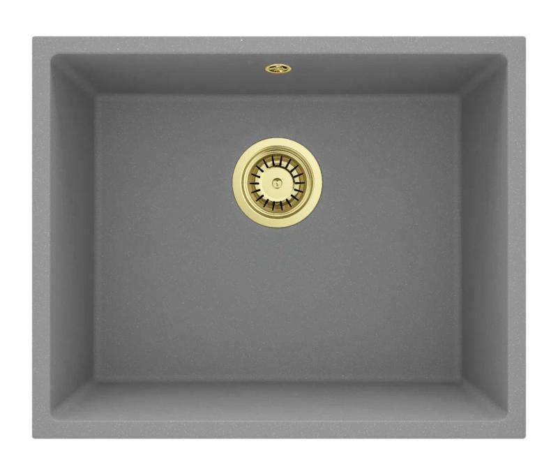 GraniteMy Universal Μονό Γκρι Νεροχύτης Γρανίτη 50x40 cm Επιφάνειας, Υποδομής και Εντοιχισμένος με Χρυσή Πρίζα 1208970760