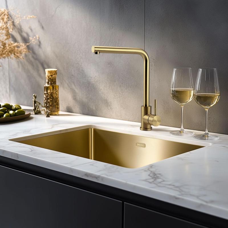 Pure.Sink Prestige Σετ Συνδυασμού Χρυσή Νεροχύτη 50x40 εκ. με Χρυσή Κουζινοβρύση 1208970764