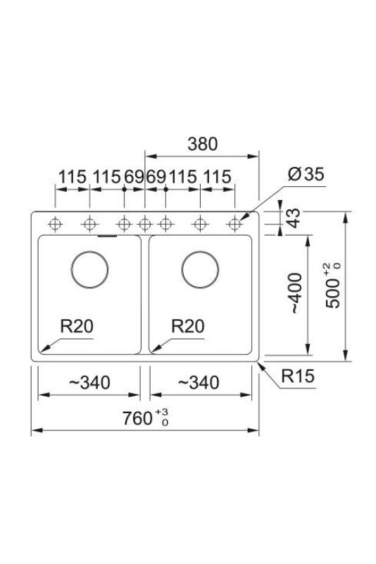 Franke Maris MRG 620 TL Fragranite Mat Black Διπλή Νεροχύτη 76 x 50 cmΕπιφάνεια με Τρύπα Κρουνού 114.0668.738