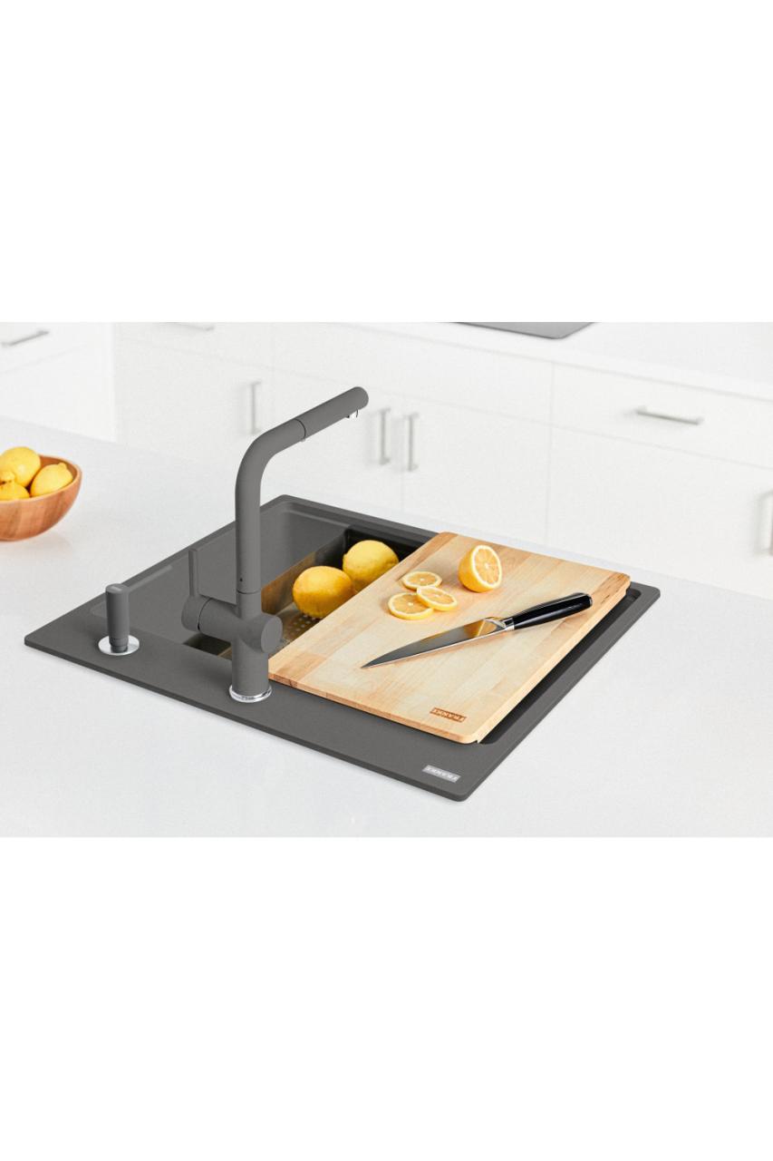 Φράνκε Μάρις MRG 610-60 Care Fragranite Stone γκρι επιφανειακό νεροχύτη για άτομα με ειδικές ανάγκες 635 x 559 mm Επιφάνεια με Τρύπα για Βρύση 114.0729.486