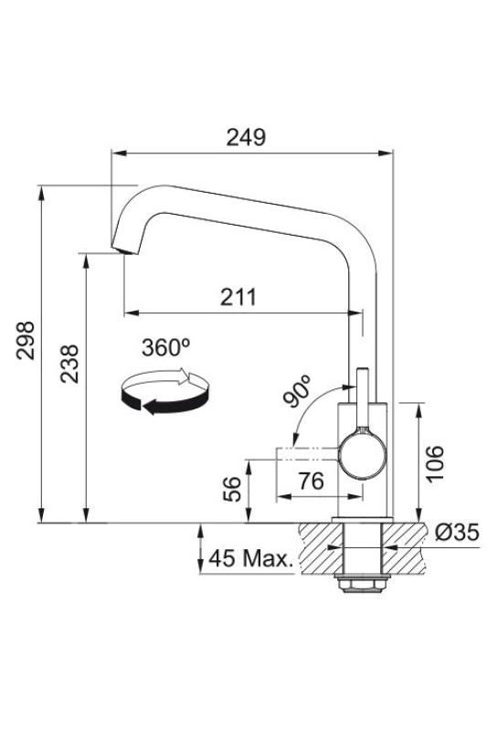 Franke Lina U Κουζινόμπρεχτο με Περιστρεφόμενο Στόμιο Χρώμιο 115.0728.473