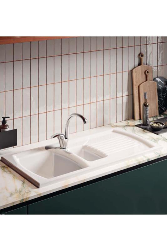 Ausmann Ceramic Crest 1,5 Κεραμικός Λευκός Νεροχύτης με Περιοχή Στραγγίσματος 995 x 497 χιλιοστά 1208971131