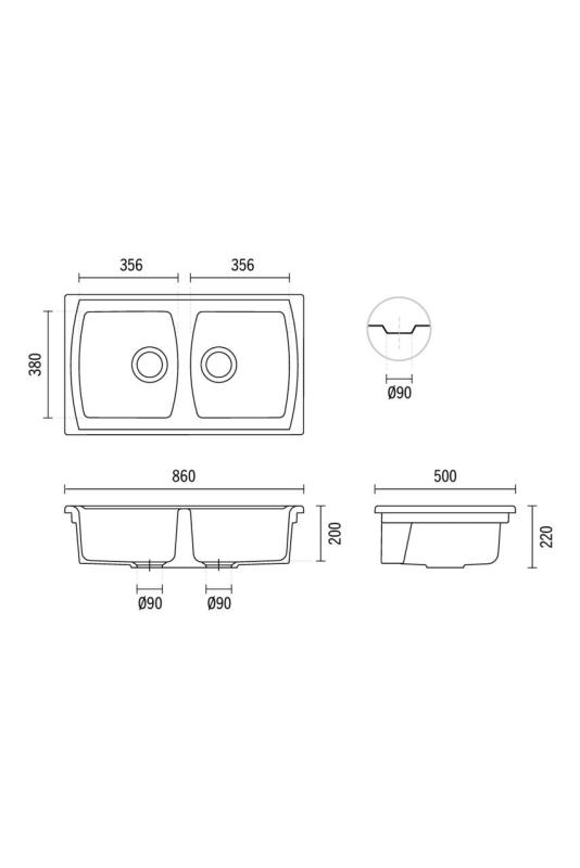 Ausmann Ceramic Crest Διπλό Κεραμικό Λευκό Νεροχύτη 860 x 500 mm  1208971133