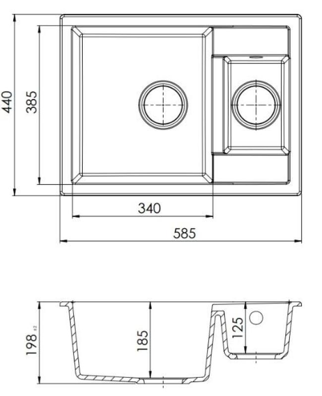 GraniteMy Smart επιπλέον ρηχή 1,5 γρανιτένια επιφάνεια λευκού νεροχύτη 58x44cm με χάλκινο πώμα 1208970052