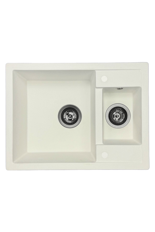 GraniteMy Smart extra ρηχό 1,5 γρανίτης επιφάνειας λευκός νεροχύτης 58x44cm με βύσμα μεταλλικό όπλου 1208971225