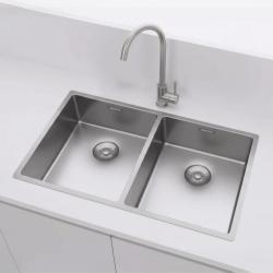 Pure.Sink Prestige Διπλό ανοξείδωτο νεροχύτη 70x40 cm 10mm ακτίνα υποδομής, επίπεδης κατασκευής και επικατασκευής PPG343440-02