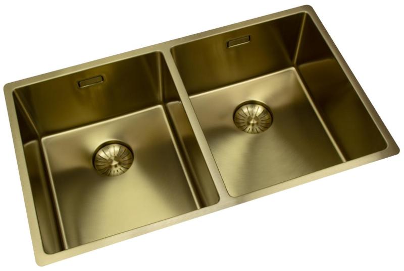 Pure.Sink Prestige Διπλό Χρυσό Νεροχύτης 70x40 εκ. 10mm ραδιοφάρδος εντοιχισμένος, επίπεδη κατασκευή και επικαθήμενη PPG343440-60