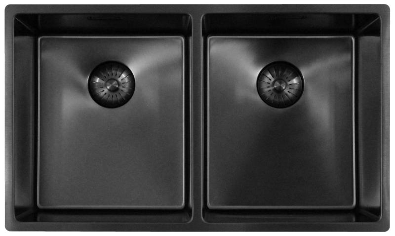 Pure.Sink Prestige Διπλός Νεροχύτης Gun metal 70x40 cm 10mm ακτίνα υποδομή, επίπεδη κατασκευή και επικατασκευή PPG343440-61