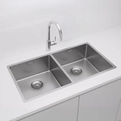 Pure.Sink Prestige Διπλό ανοξείδωτο νεροχύτη 82x40 cm ακτίνα 10mm εντοιχισμένος, επίπεδη κατασκευή και ανώστρωση PPG404040-02