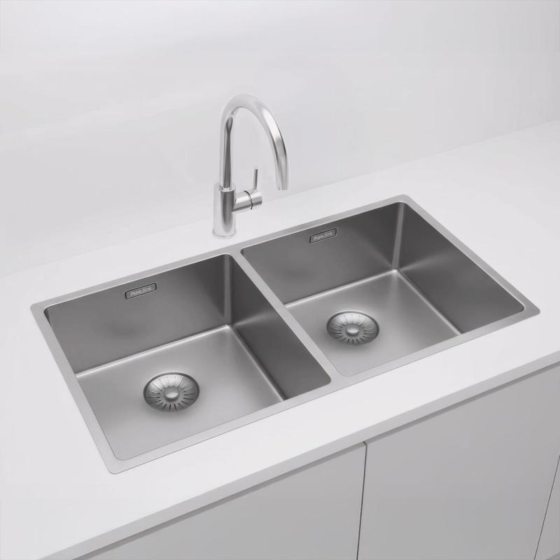 Pure.Sink Prestige Διπλό ανοξείδωτο νεροχύτη 82x40 cm ακτίνα 10mm εντοιχισμένος, επίπεδη κατασκευή και ανώστρωση PPG404040-02