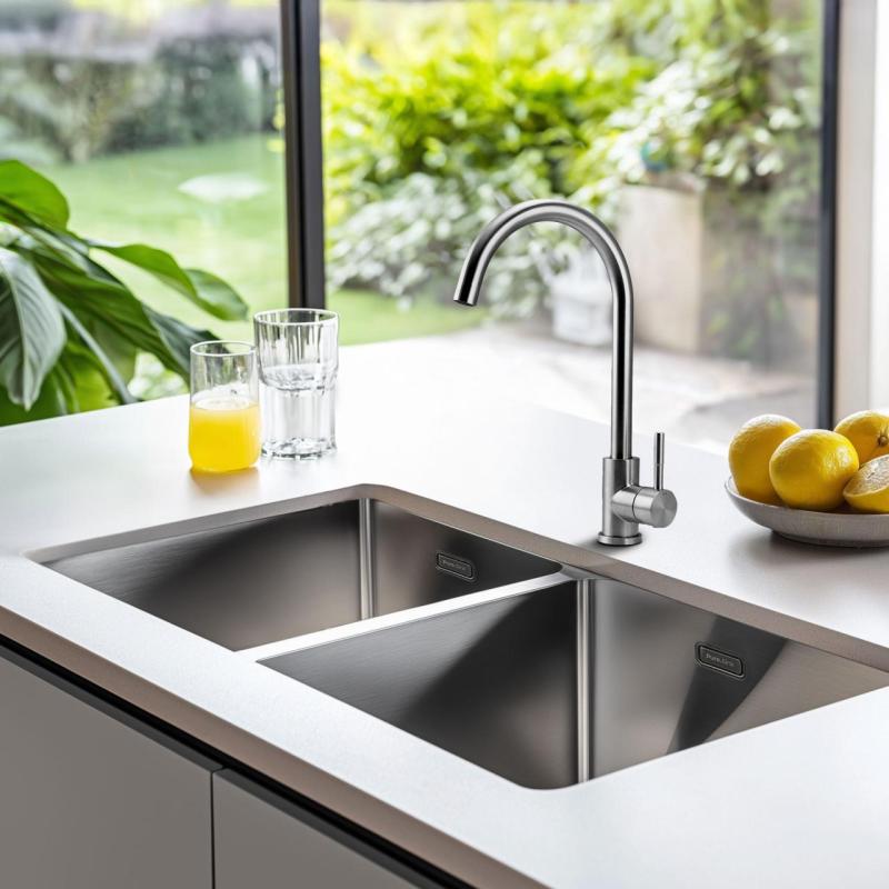 Pure.Sink Prestige Διπλό ανοξείδωτο νεροχύτη 82x40 cm ακτίνα 10mm εντοιχισμένος, επίπεδη κατασκευή και ανώστρωση PPG404040-02