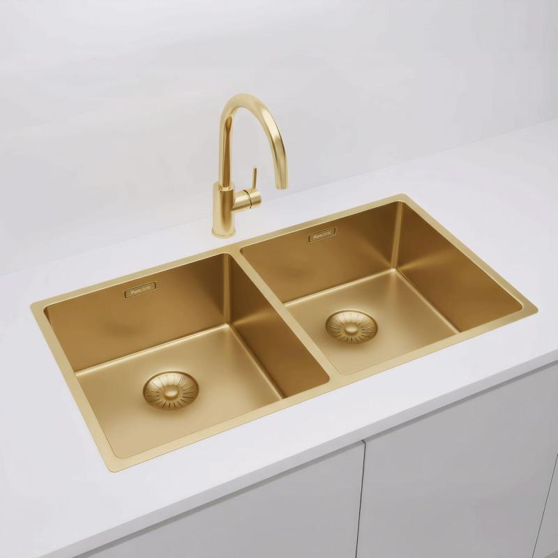 Pure.Sink Prestige Διπλό Χρυσό Νεροχύτης 82x40 εκ. 10mm ακτίνα εντοιχισμένη, επιφανειακή και υπερυψωμένη PPG404040-60