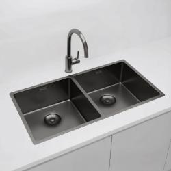 Pure.Sink Prestige Διπλό Gun metal νεροχύτης 82x40 εκ 10mm ακτίνα επιφάνειας, επίπεδης κατασκευής και επικαθήμενης PPG404040-61