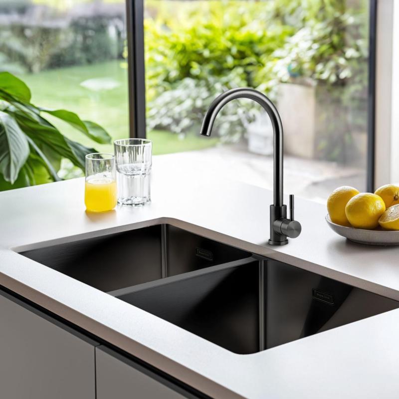 Pure.Sink Prestige Διπλό Gun metal νεροχύτης 82x40 εκ 10mm ακτίνα επιφάνειας, επίπεδης κατασκευής και επικαθήμενης PPG404040-61