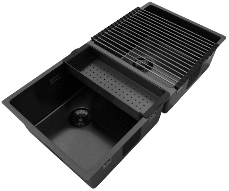 Pure.Sink Prestige Διπλό Gun metal νεροχύτης 82x40 εκ 10mm ακτίνα επιφάνειας, επίπεδης κατασκευής και επικαθήμενης PPG404040-61