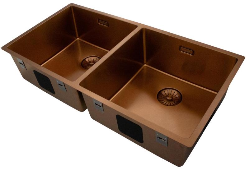 Pure.Sink Prestige Διπλός χάλκινος νεροχύτης 82x40 εκ 10mm ακτίνα υποκατασκευής, επίπεδης κατασκευής και επικατασκευής PPG404040-62