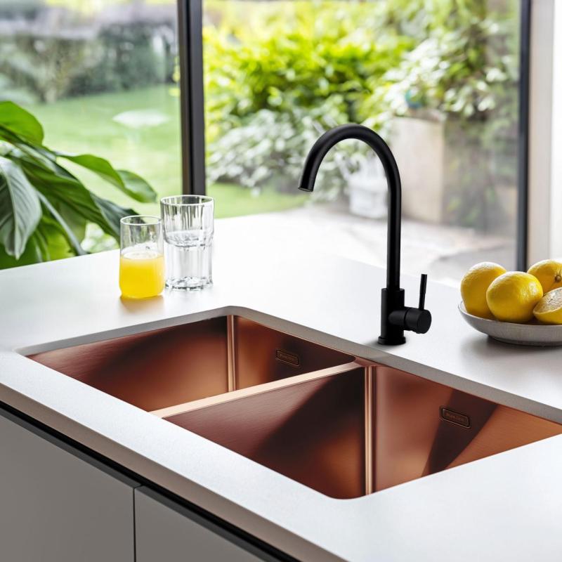 Pure.Sink Prestige Διπλός χάλκινος νεροχύτης 82x40 εκ 10mm ακτίνα υποκατασκευής, επίπεδης κατασκευής και επικατασκευής PPG404040-62