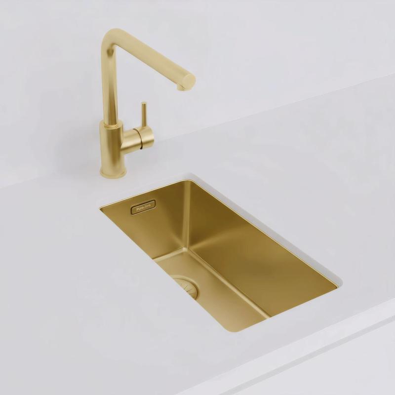 Pure.Sink Exclusivo μικρό χρυσό νεροχύτη 18x40 εκ 10mm ακτίνα εντοιχισμένο, επίπεδη ενσωμάτωση και επίπεδη εγκατάσταση PEX1840-60