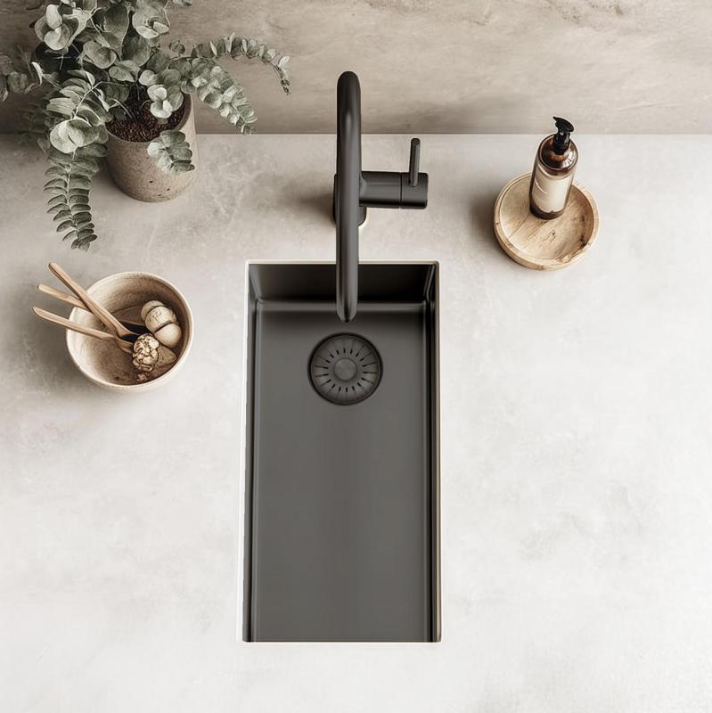 Pure.Sink Exclusivo Gun metal μικρό νεροχύτη 18x40 εκ 10mm ακτίνα υποβολής, επίπεδης κατασκευής και επικαθήμενο PEX1840-61