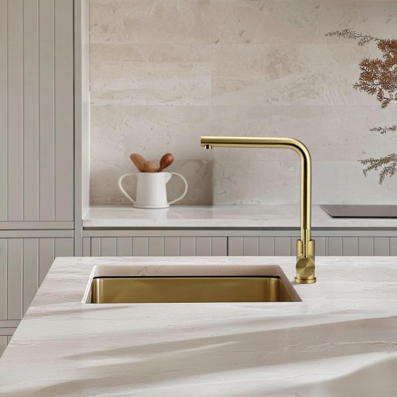 Pure.Sink Exclusivo Χρυσή νεροχύτη 34x40 cm 10mm ακτίνα εντοιχισμένη, επίπεδη κατασκευή και επικατασκευή PEX3440-60